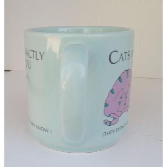 AGC Cat Humor Coffee Cup Soft Green Pink Cartoon Cat with Stripes - Picture 3 of 6